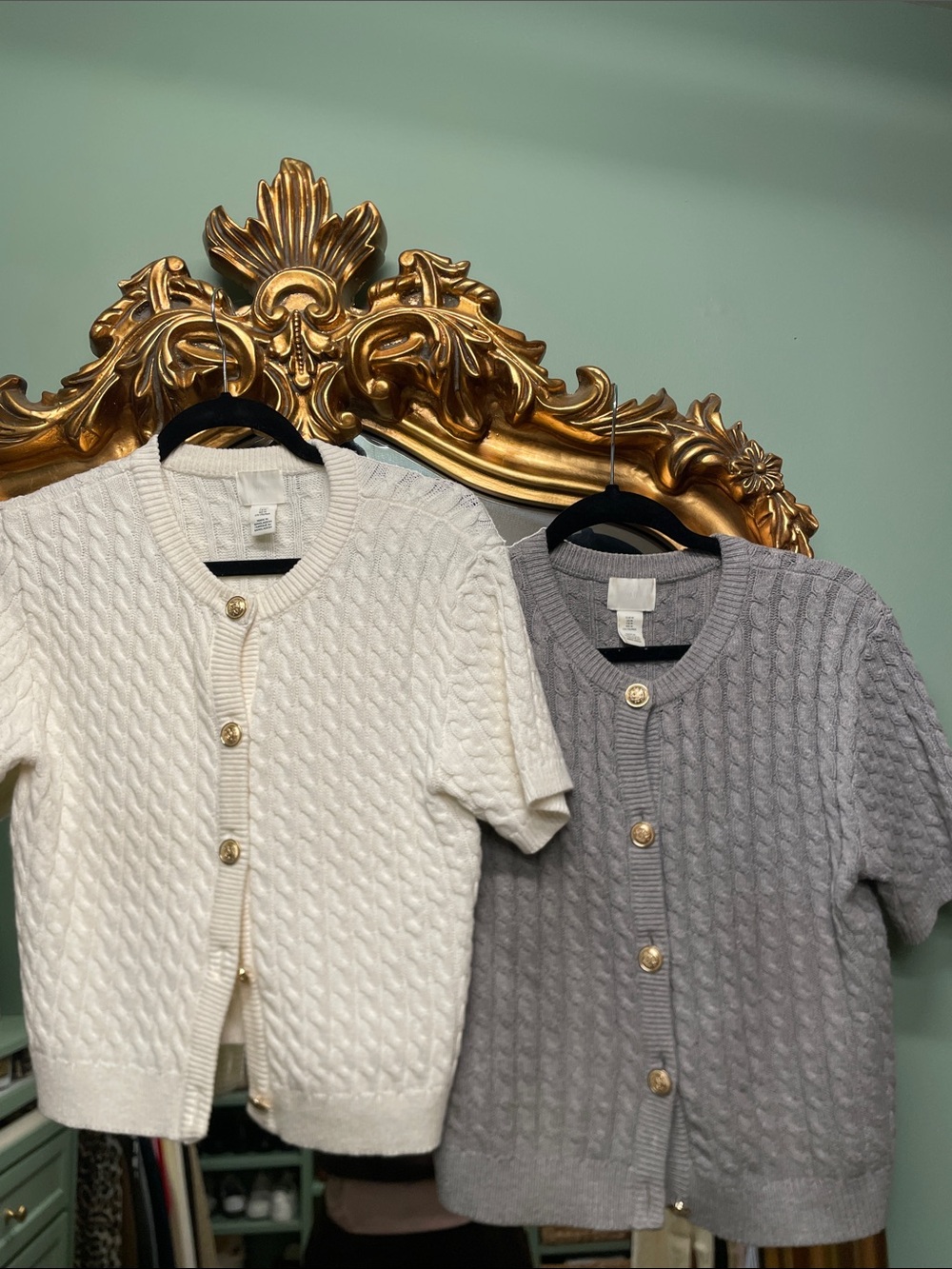 H&M Short-Sleeve Cable Knit Cardigan - Cream and Gray